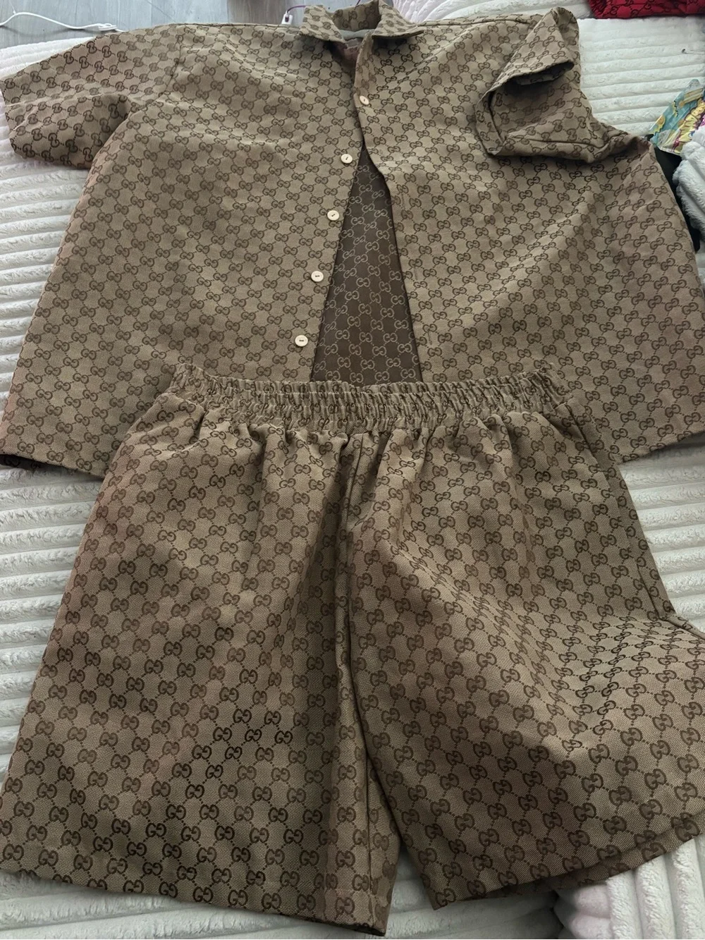 Gucci Brown Beige GG Monogram Two-Piece Set